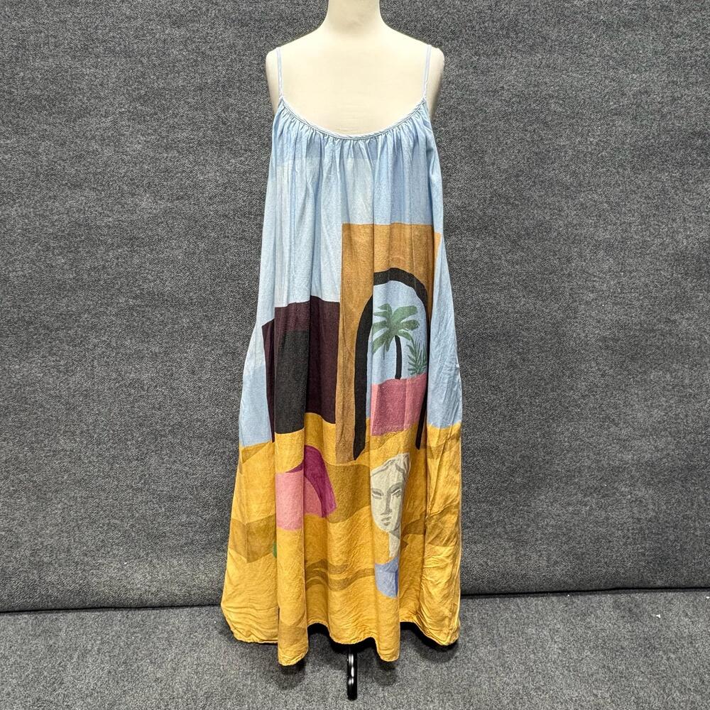 Untitled In Motion Dress Womens L Multicolor Art Print Maxi Trapeze Swing
